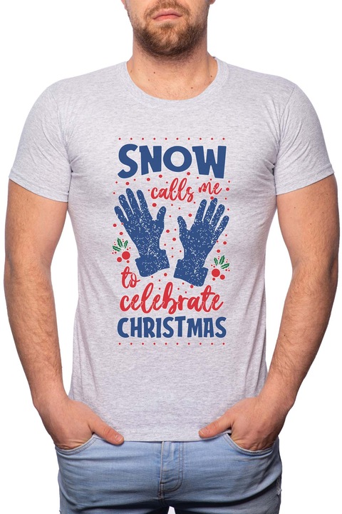 Snow Call Me, Normál fazonú feliratos férfi poló, 100% Pamut, GR367, Szürke