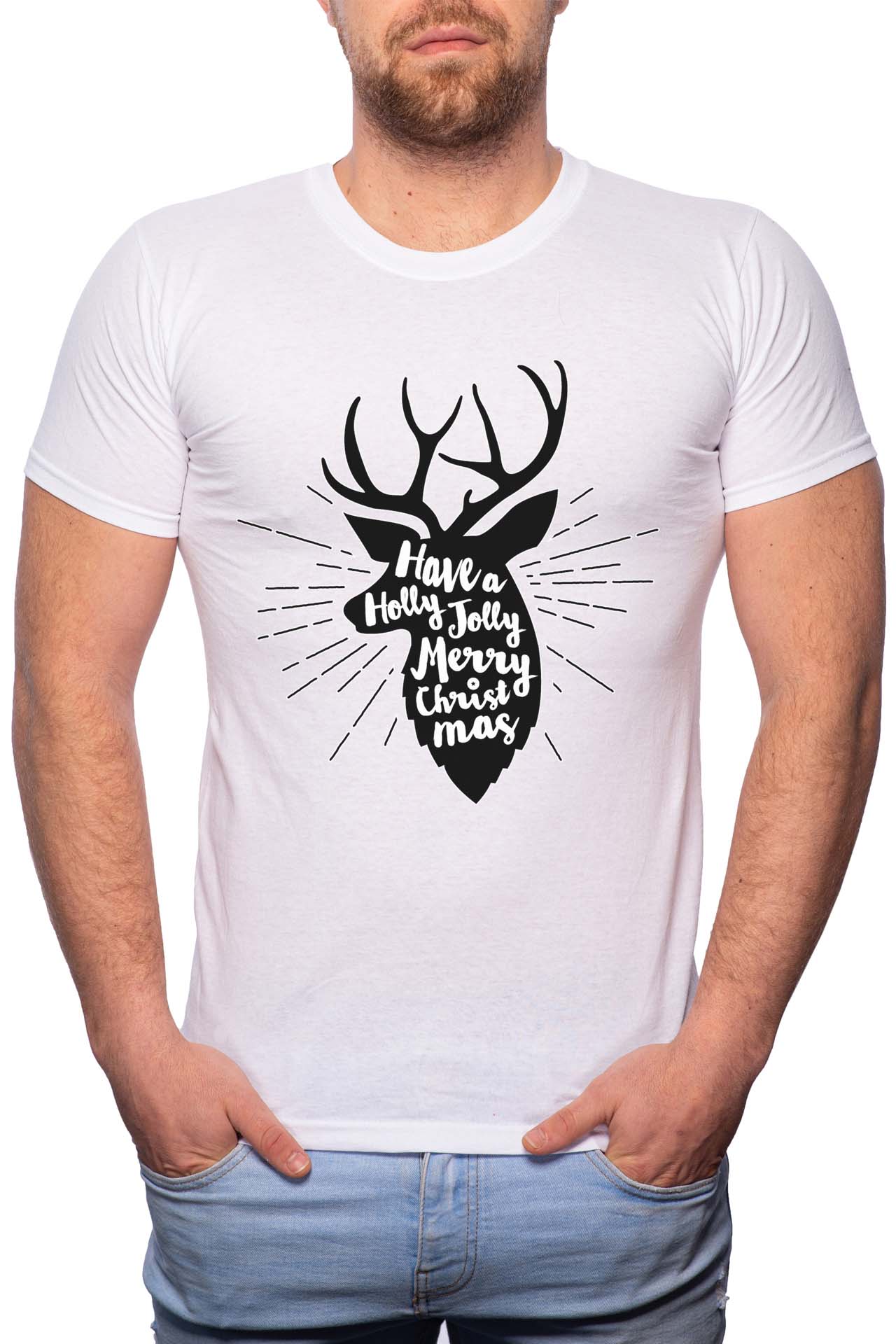 Tricou barbati, Holly Jolly Christmas, 100% Bumbac, W368, Alb