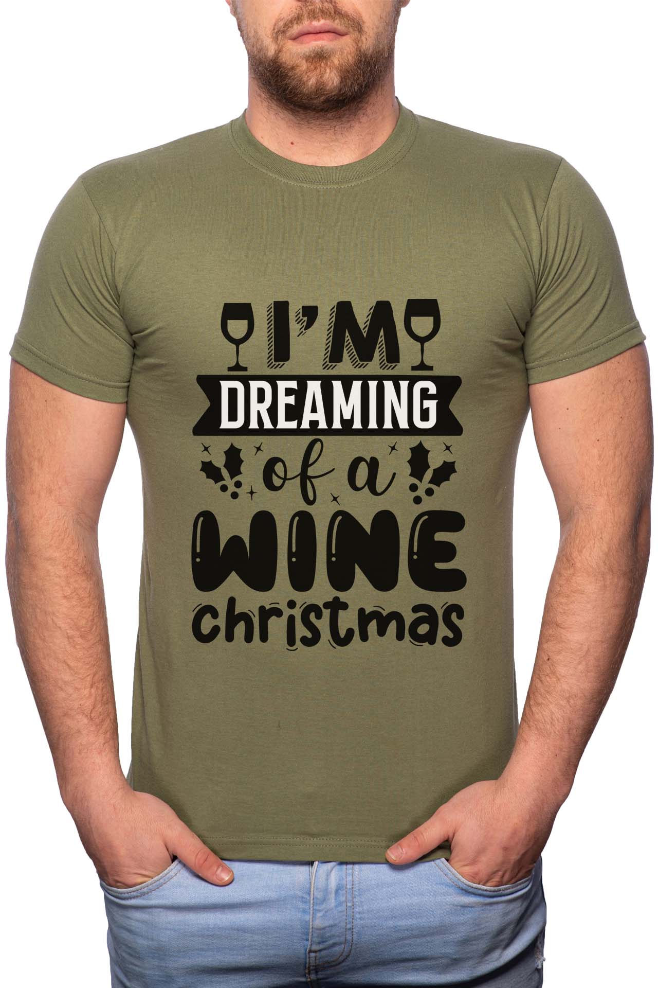 Tricou barbati, Wine Christmas, 100% Bumbac, W371, Verde militar