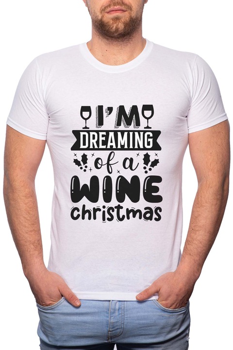 Wine Christmas, Normál fazonú feliratos férfi poló, 100% Pamut, GR371, Fehér