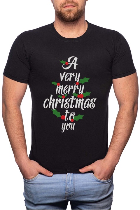 Verry Merr Christmas, Normál fazonú feliratos férfi poló, 100% Pamut, GR370, Fekete