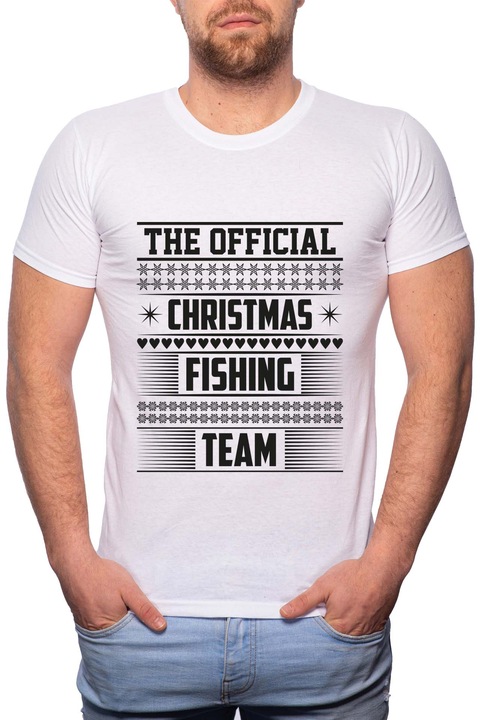 Christmas Fishing Team, Normál fazonú feliratos férfi poló, 100% Pamut, GR377, Fehér