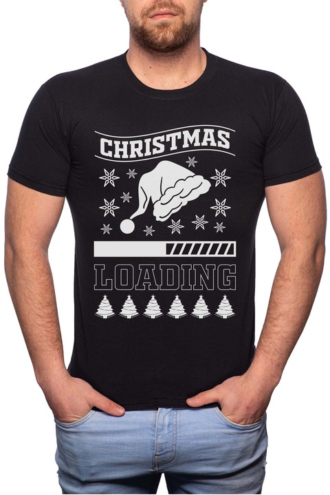 Christmas Loading, Normál fazonú feliratos férfi poló, 100% Pamut, GR379, Fekete