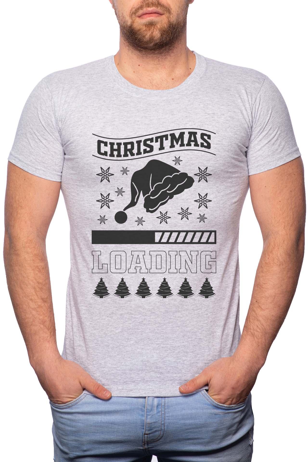 Tricou barbati, Christmas Loading, 100% Bumbac, W379, Gri