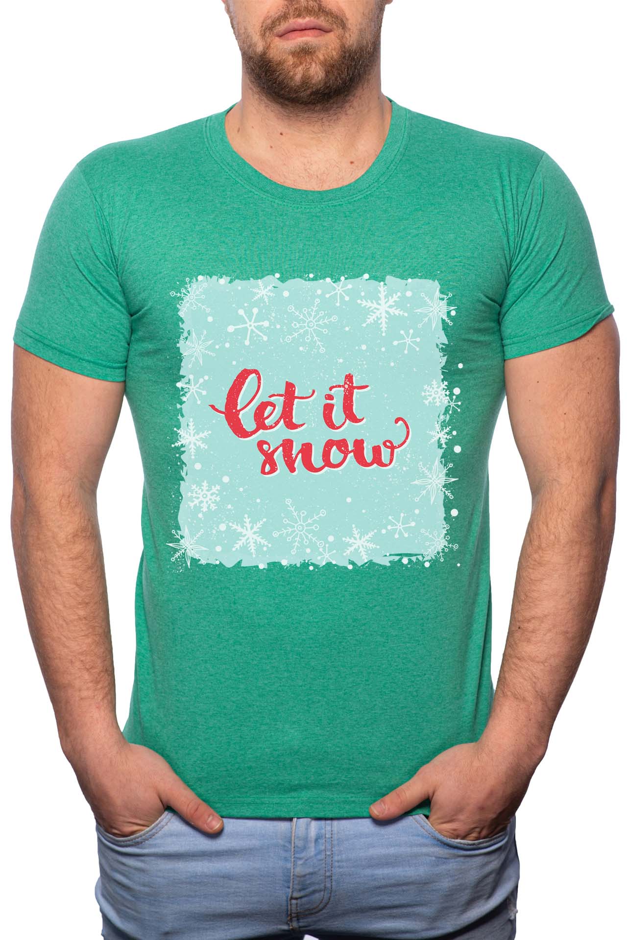 Tricou barbati, Let It Snow, 100% Bumbac, GR380, Verde