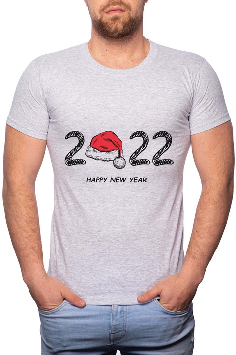 Happy New Year 2022, Normál fazonú feliratos férfi poló, 100% Pamut, GR381, Szürke