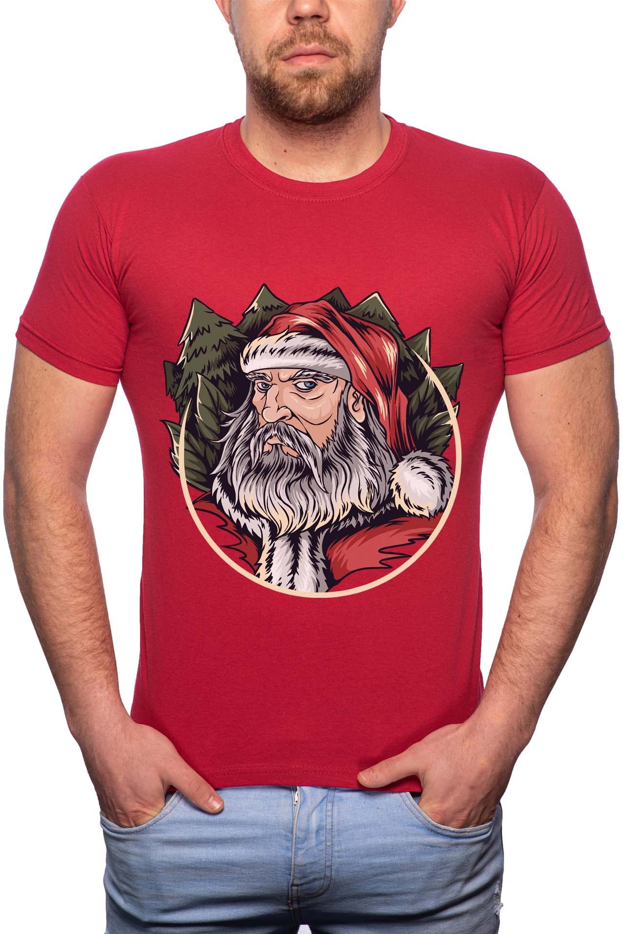 Tricou barbati, Trendy Santa Claus, 100% Bumbac, W382, Rosu Bordeaux
