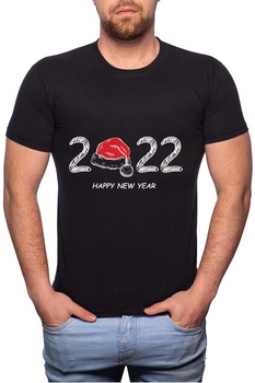 Tricou barbati, Happy New Year 2022, 100% Bumbac, W381, Negru Tricou barbati, Happy New Year 2022, 100% Bumbac, W381, Negru