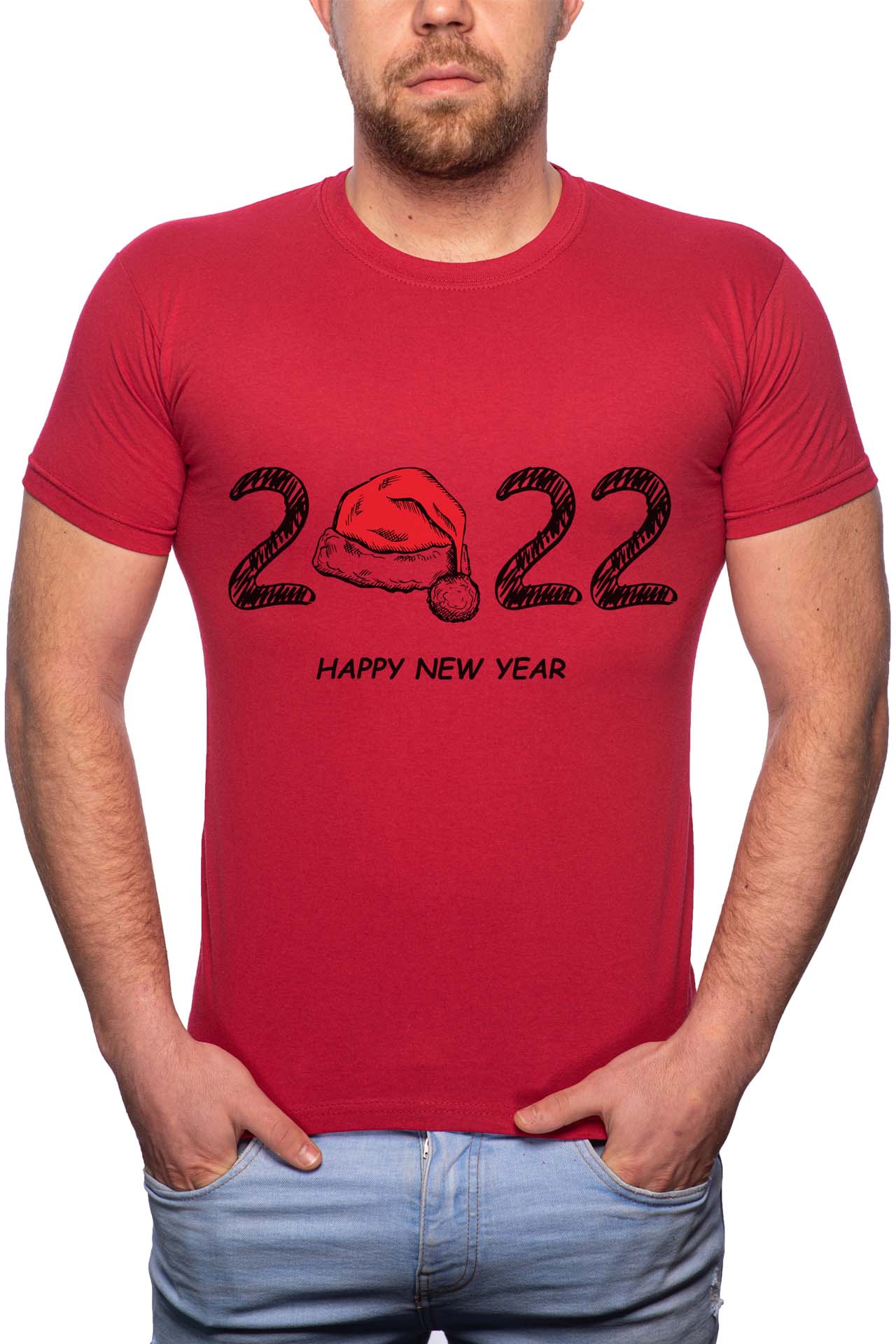 Tricou barbati, Happy New Year 2022, 100% Bumbac, W381, Rosu Bordeaux