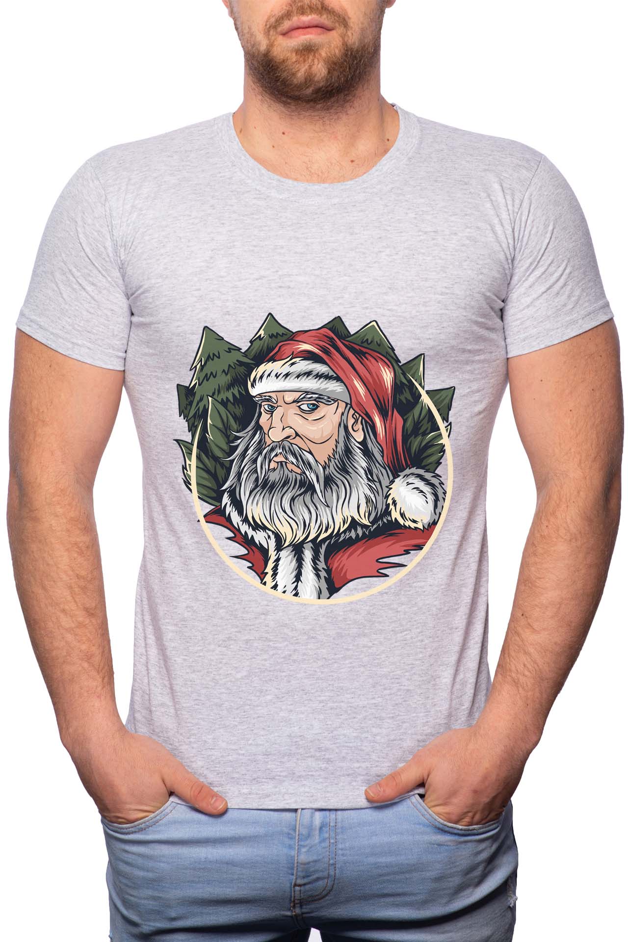 Tricou barbati, Trendy Santa Claus, 100% Bumbac, W382, Gri