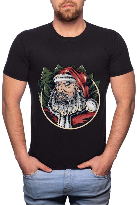 Trendy Santa Claus, Normál fazonú feliratos férfi poló, 100% Pamut, GR382, Fekete