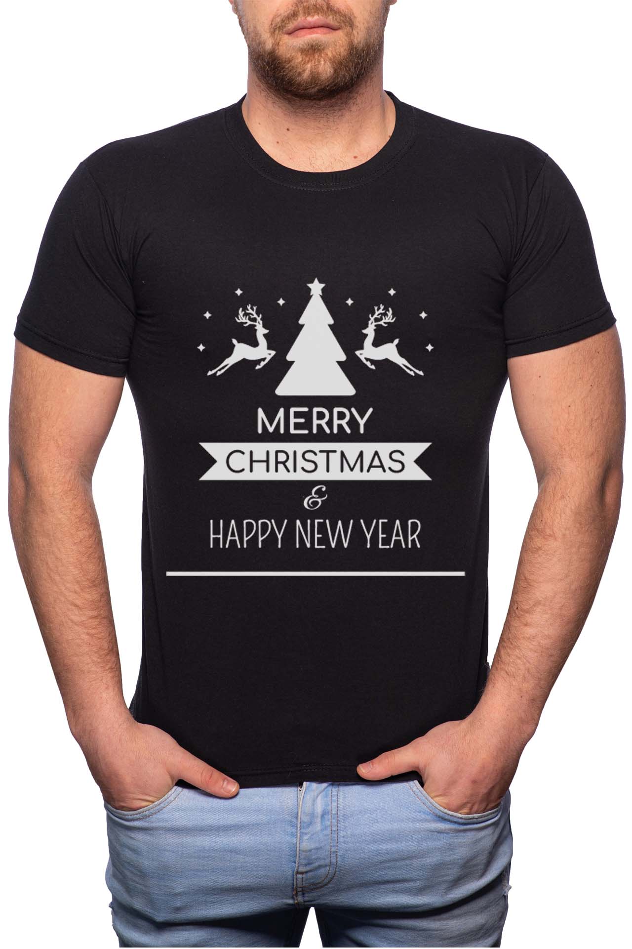 Tricou barbati, Christmas Best Wishes, 100% Bumbac, R383, Negru