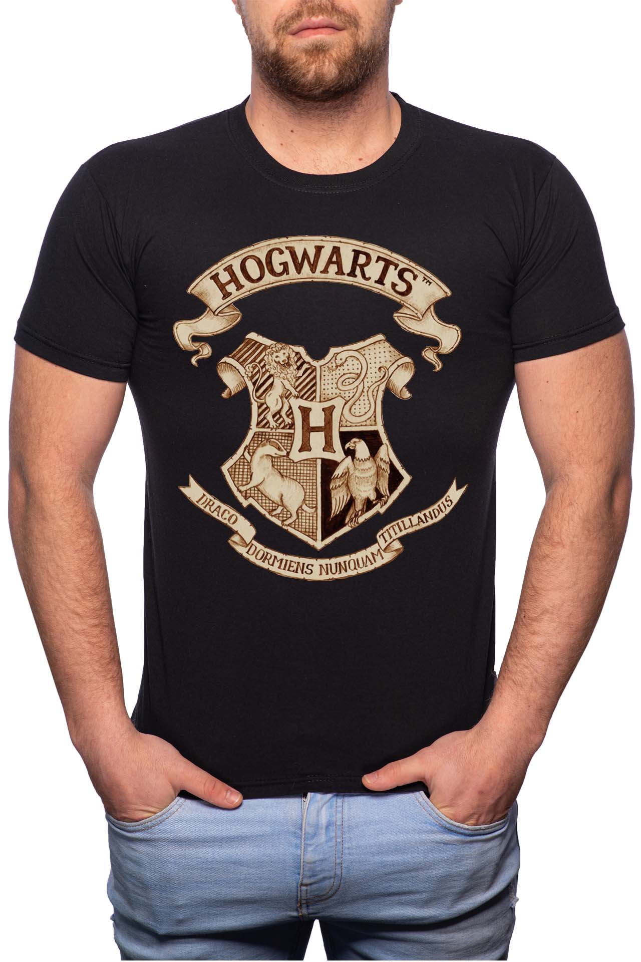 Tricou barbati, Harry Potter Hogwarts, 100% Bumbac, W385, Negru