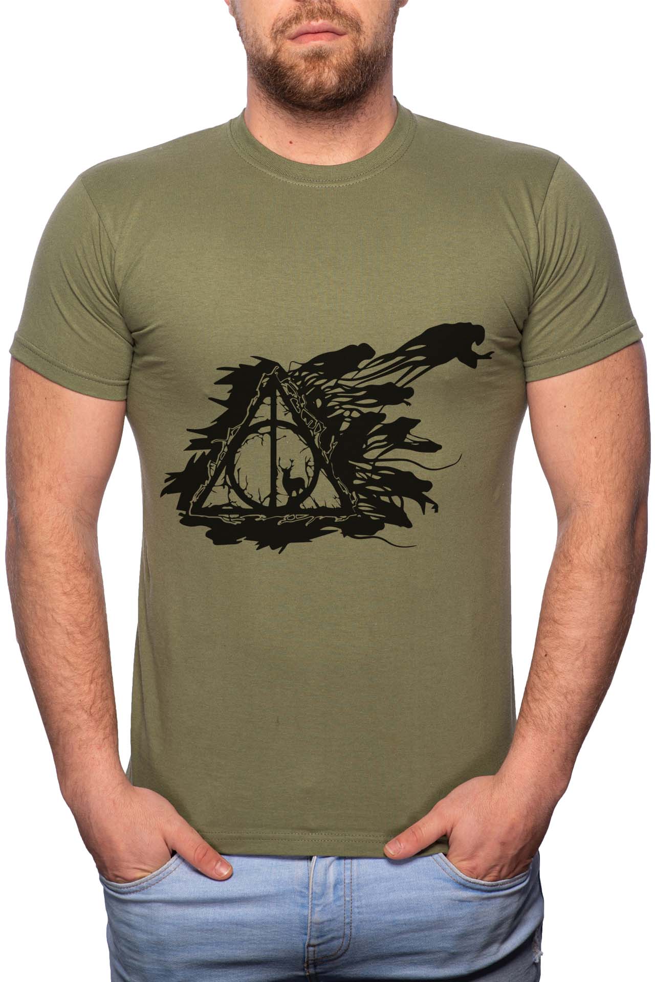 Tricou barbati, Deathly Hallows Harry Potter, 100% Bumbac, W387, Verde militar