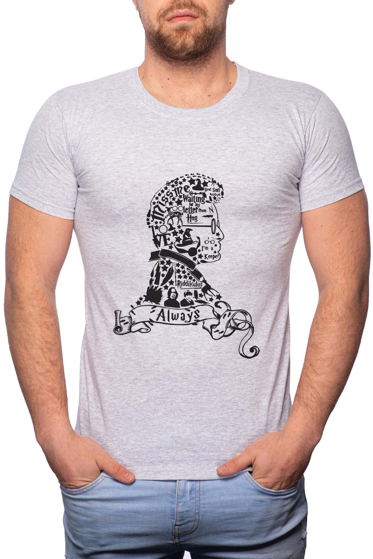 Tricou barbati, Harry Potter Face, 100% Bumbac, W388, Gri