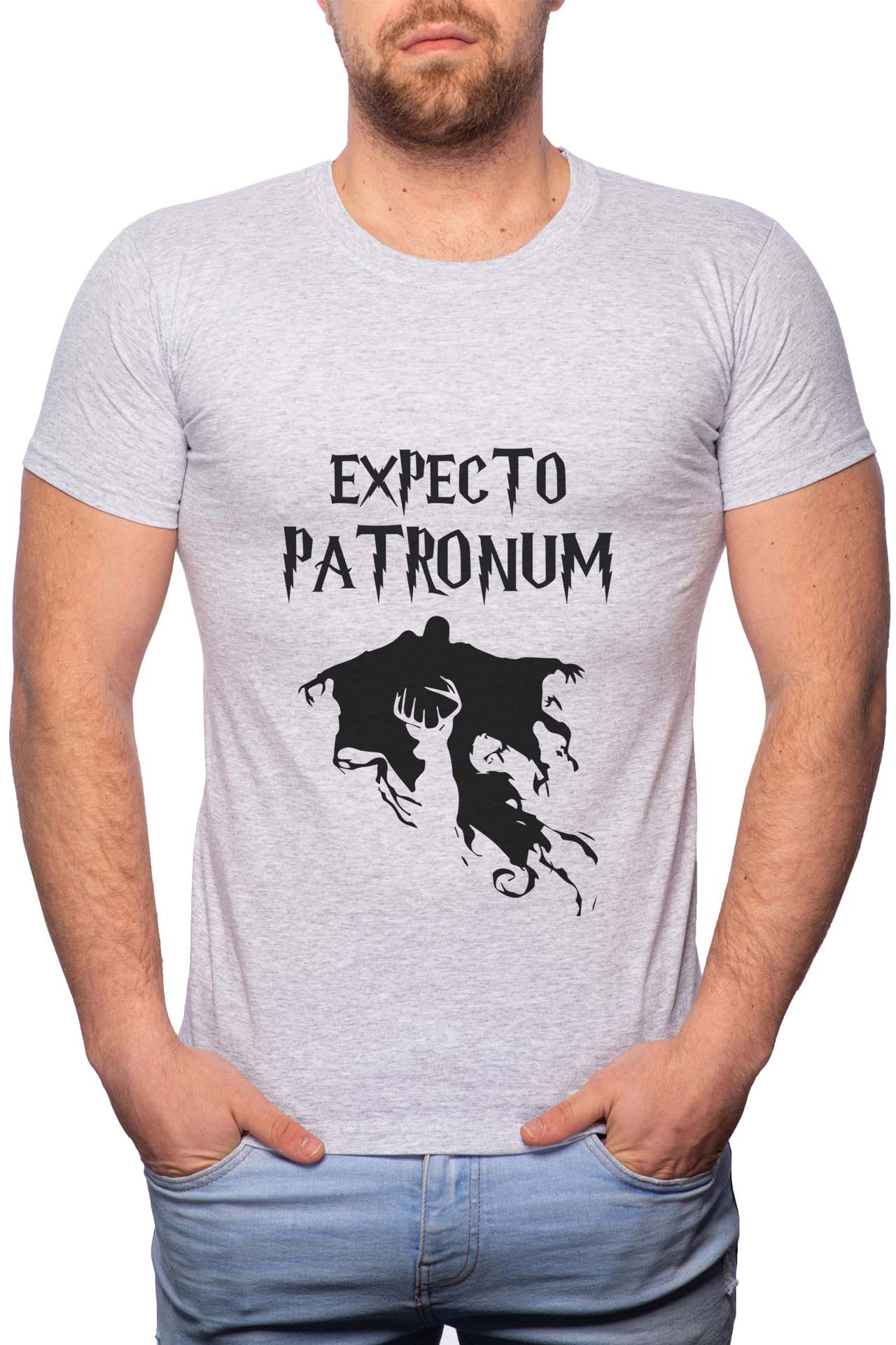 Tricou barbati, Expecto Patronum, 100% Bumbac, B396, Gri