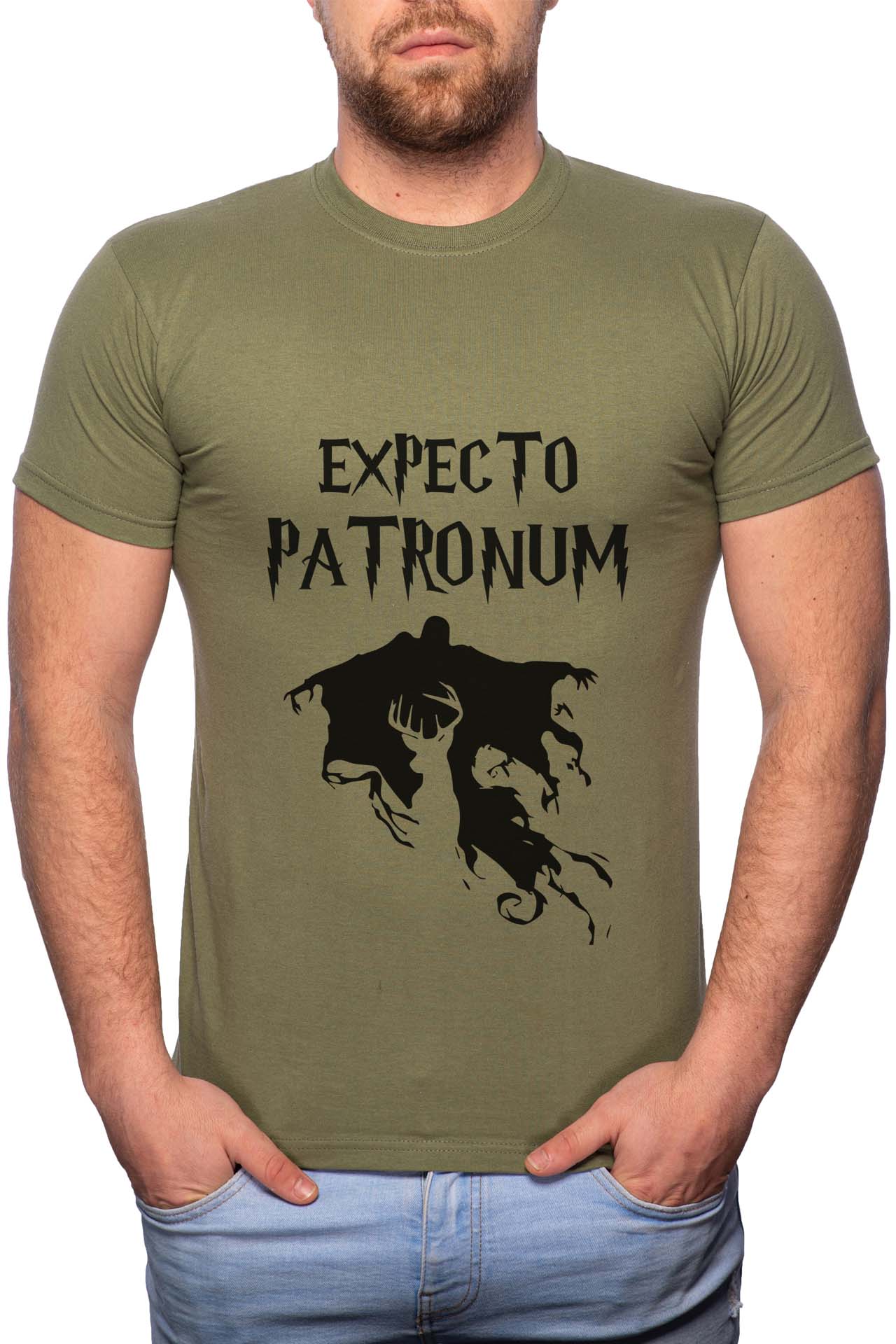 Tricou barbati, Expecto Patronum, 100% Bumbac, B396, Verde militar