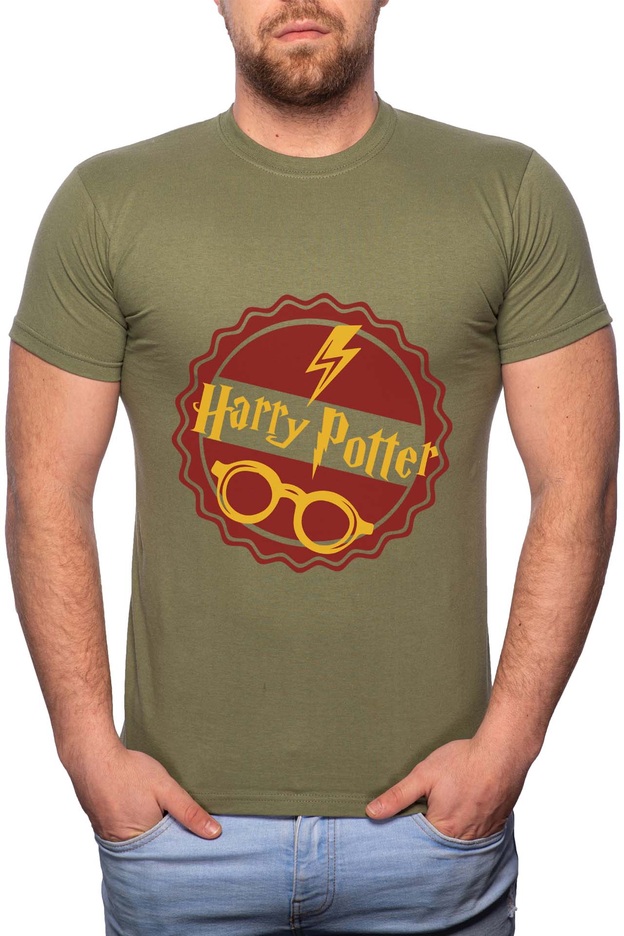 Tricou barbati, Thunder And Eyeglasses, 100% Bumbac, W397, Verde militar