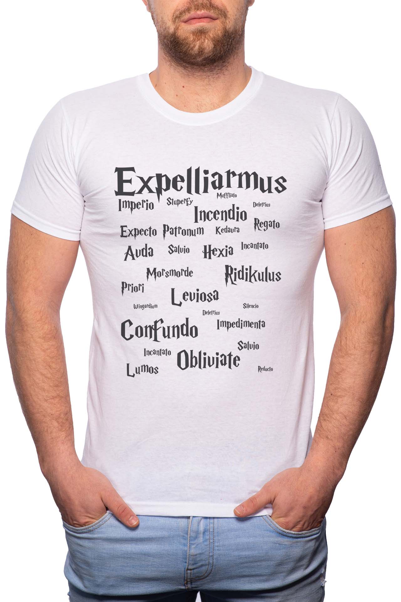 Tricou barbati, Harry Potter Spells, 100% Bumbac, W398, Alb