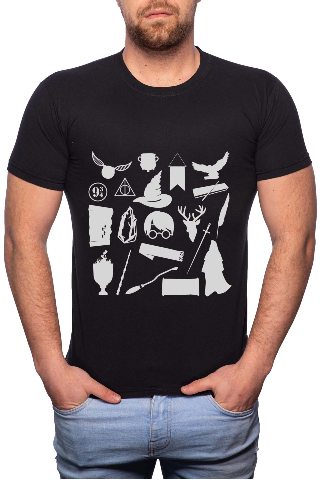 Tricou barbati, Harry Potter Symbols, 100% Bumbac, W399, Negru
