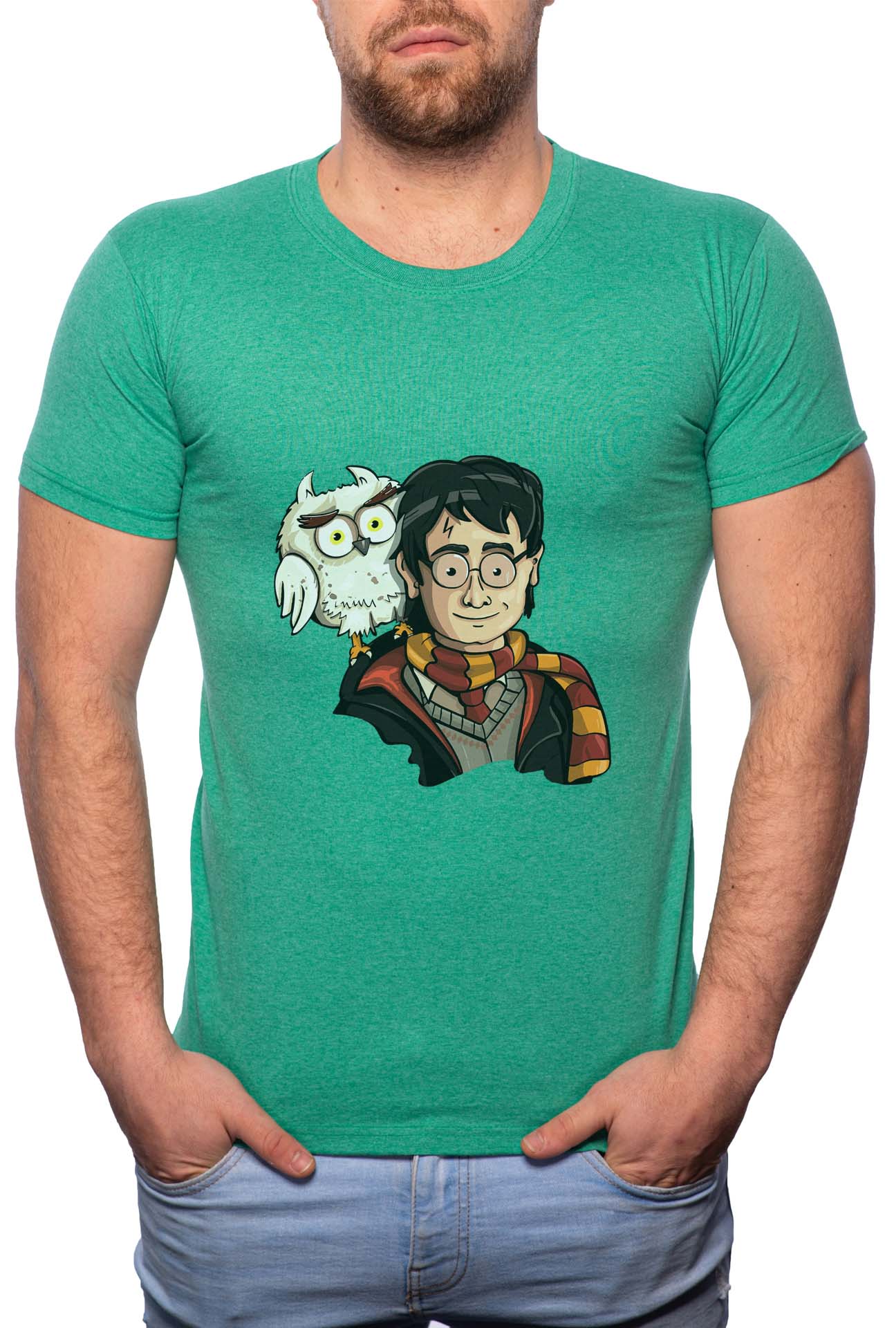 Tricou barbati, Harry Potter Hogwarts, 100% Bumbac, W401, Verde