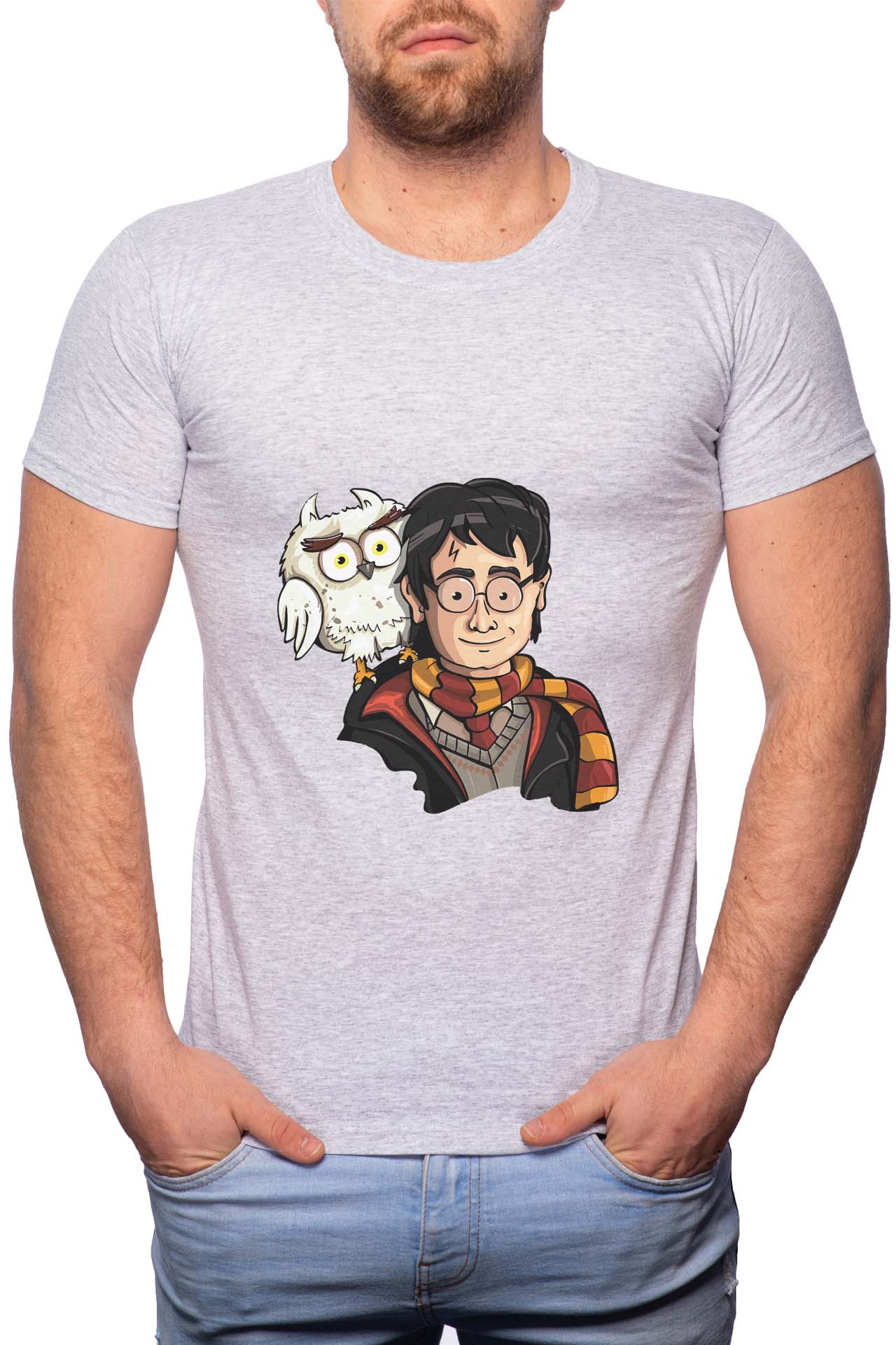 Tricou barbati, Harry Potter Hogwarts, 100% Bumbac, W401, Gri