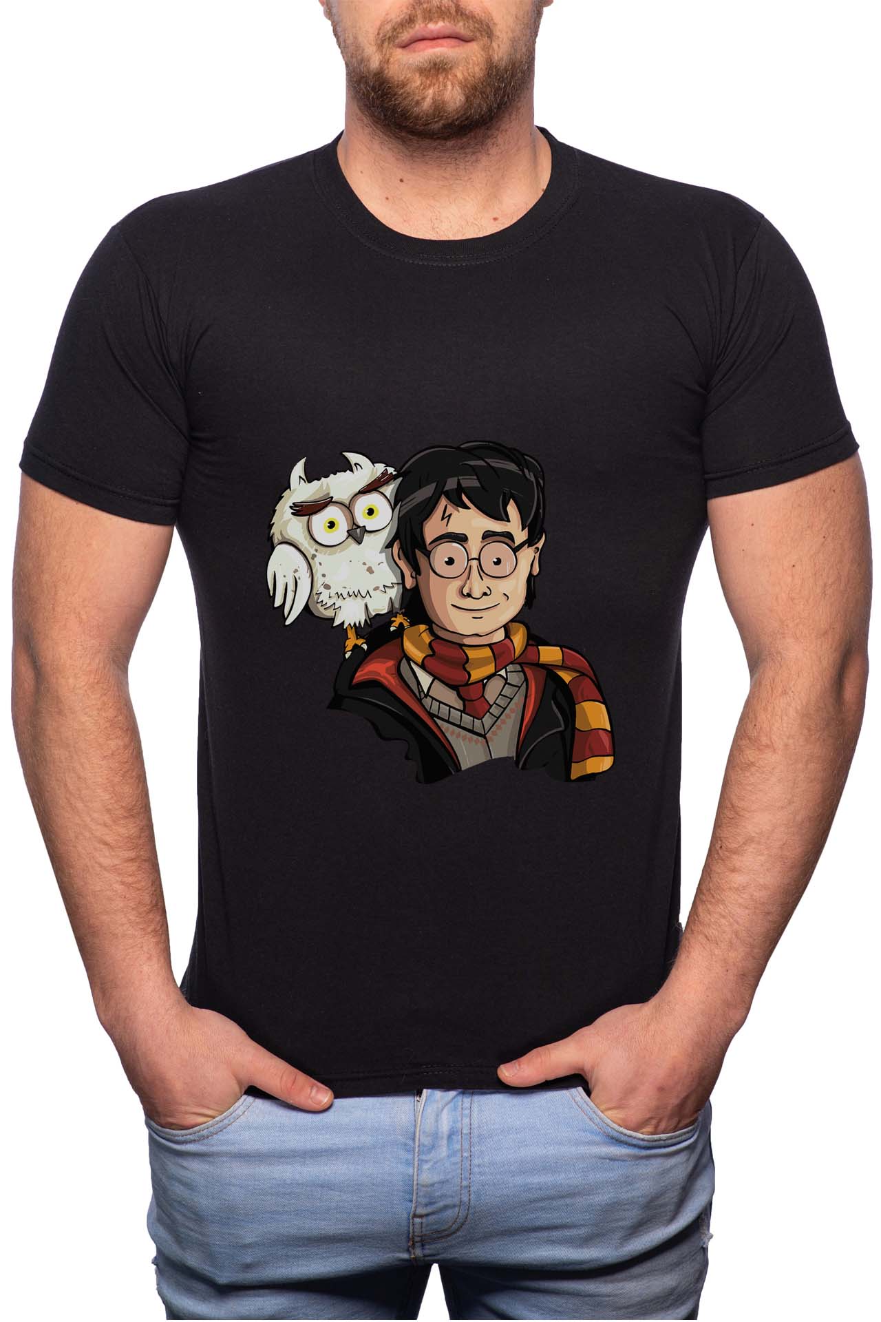Tricou barbati, Harry Potter Hogwarts, 100% Bumbac, W401, Negru