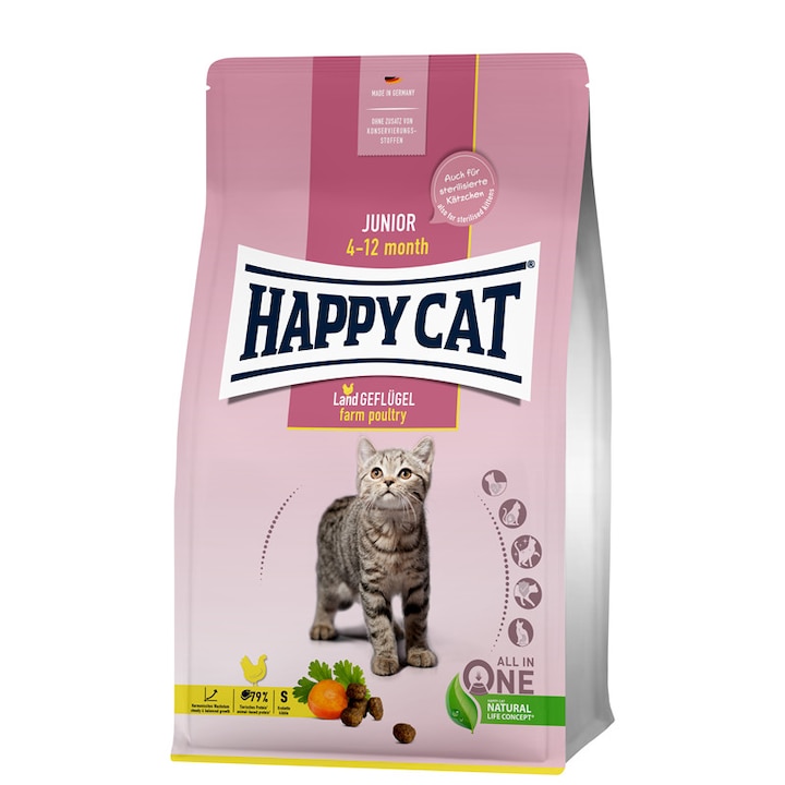 Суха храна за котенца, HAPPY CAT Junior Country, с домашни птици 10 кг