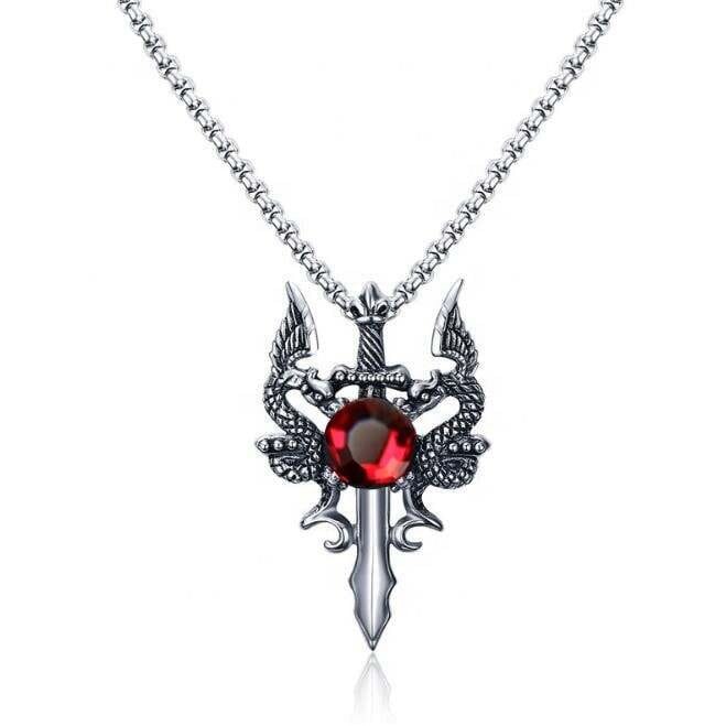 Pandativ Sword cu lant otel inoxidabil rosu, 56 cm