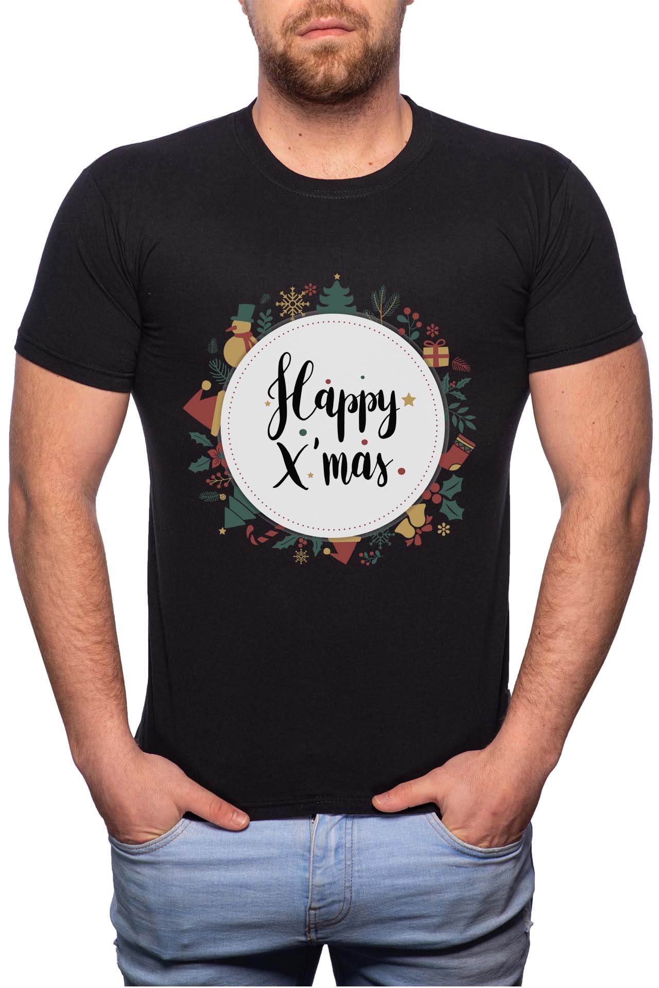 Tricou barbati, Happy Xmas, 100% Bumbac, W355, Negru