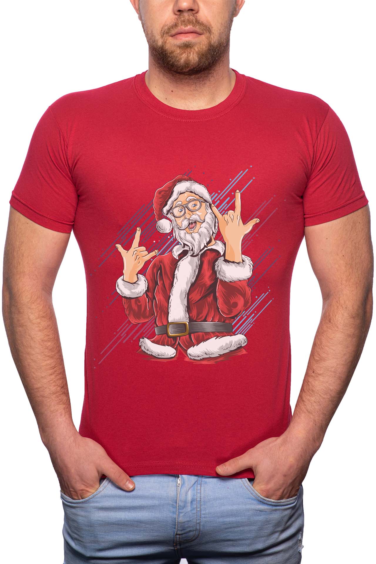 Tricou barbati, Rock And Rola Santa, 100% Bumbac, W364, Rosu Bordeaux