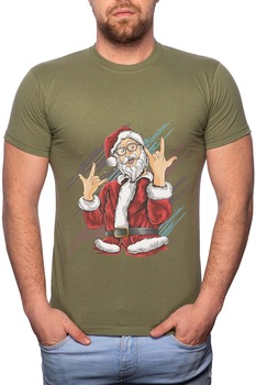 Tricou barbati, Rock And Rola Santa, 100% Bumbac, W364, Verde militar Tricou barbati, Rock And Rola Santa, 100% Bumbac, W364, Verde militar