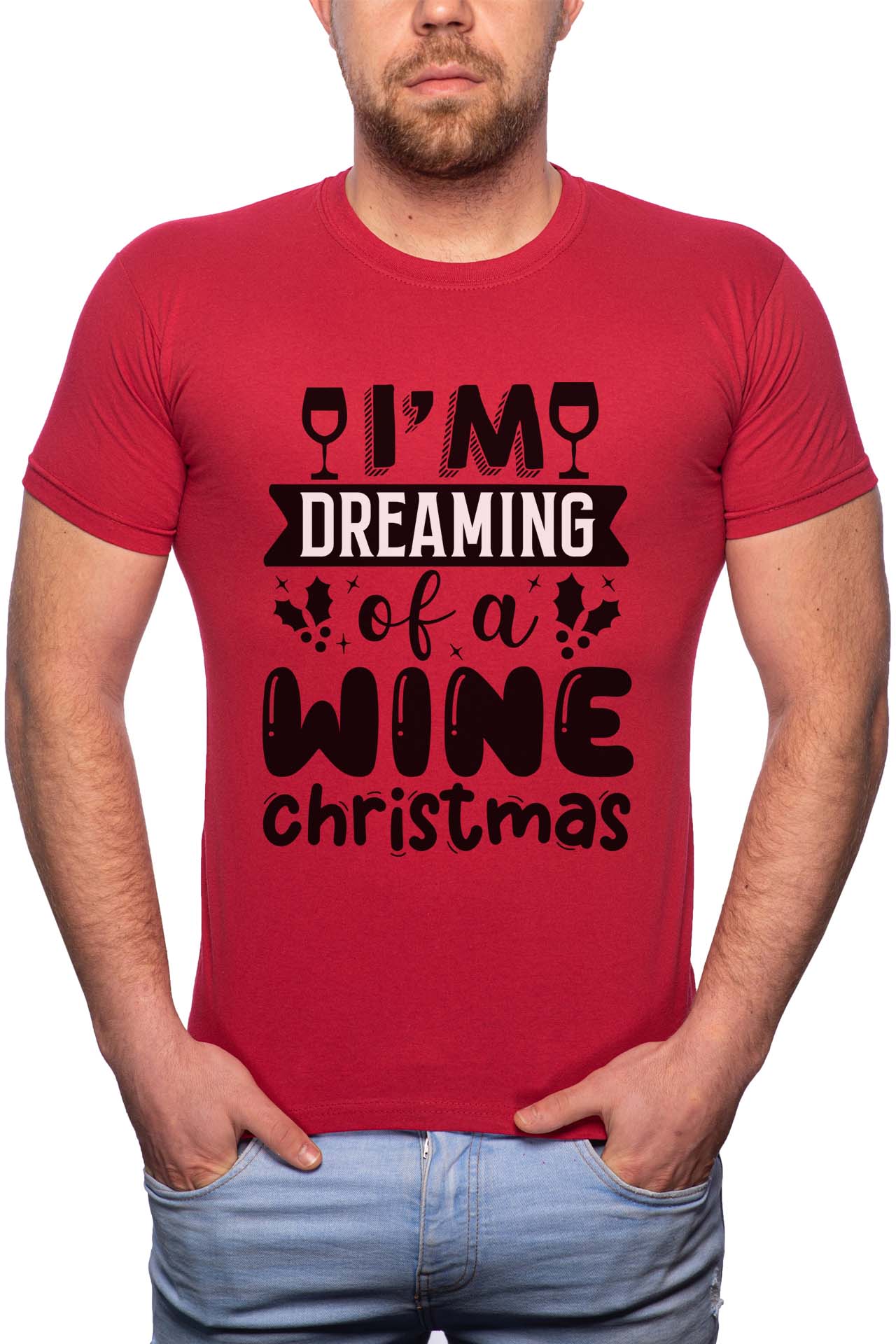 Tricou barbati, Wine Christmas, 100% Bumbac, W371, Rosu Bordeaux