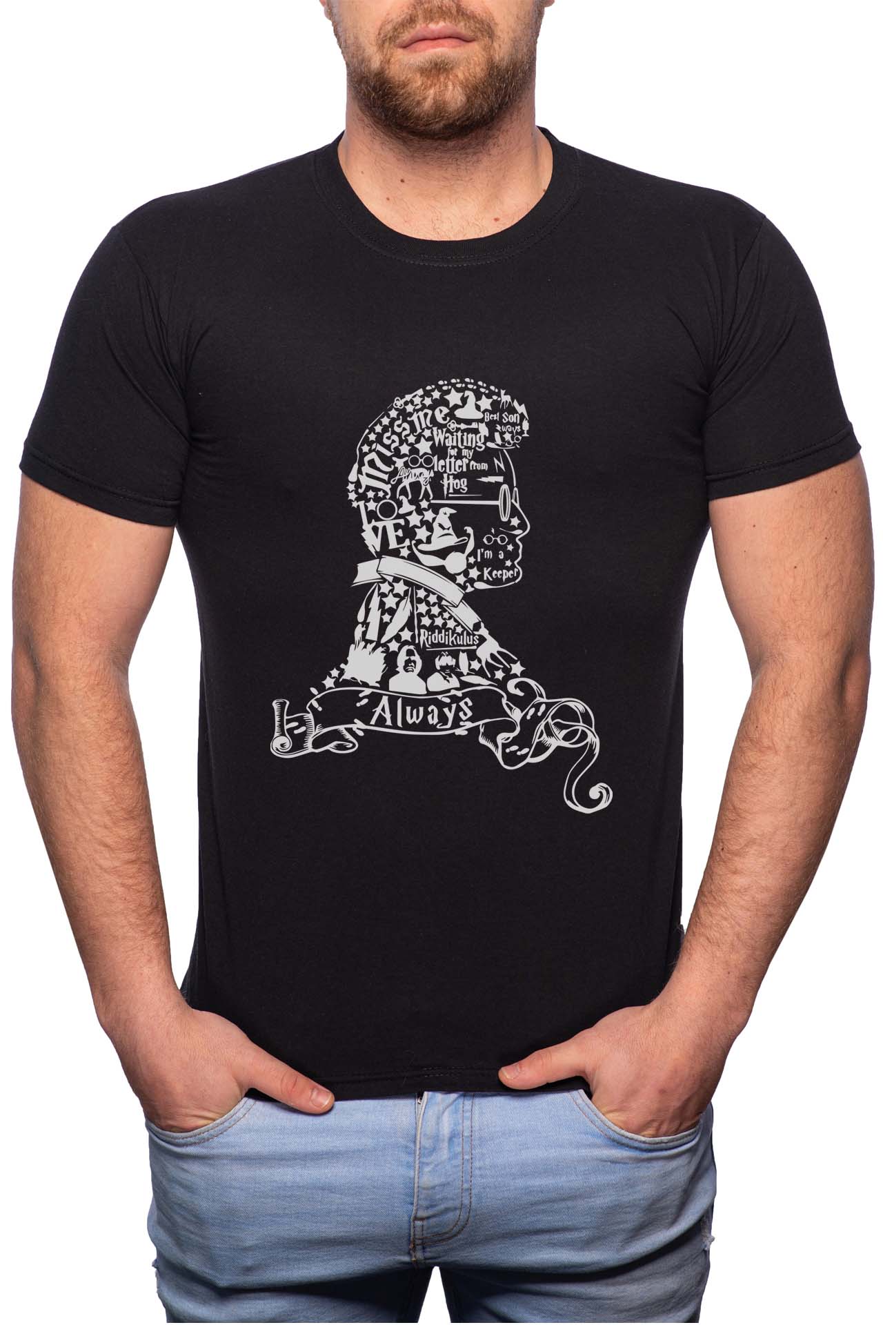 Tricou barbati, Harry Potter Face, 100% Bumbac, W388, Negru