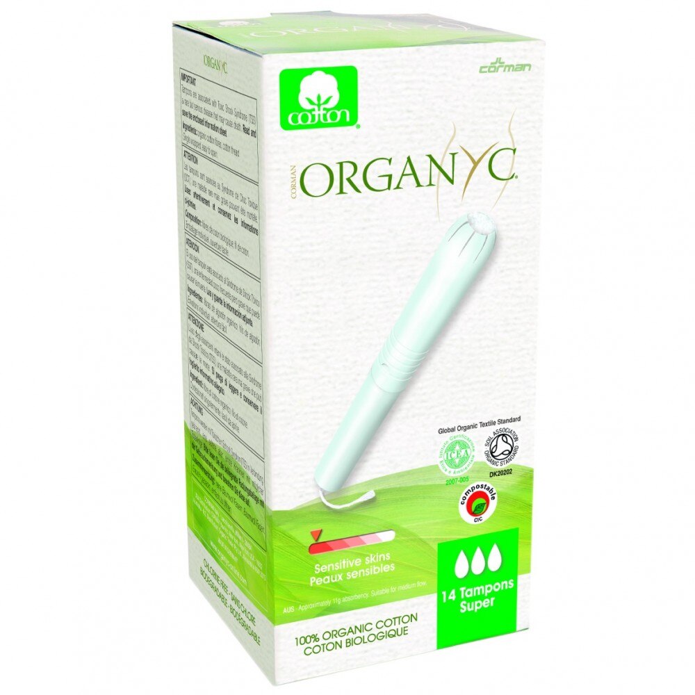 Tampoane SUPER din bumbac organic, cu aplicator, Organyc, 14buc