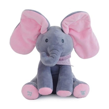 Jucarie Interactiva din plus Elefant Peek A Boo, canta si vorbeste, gri-roz, 30 x 23 cm Jucarie Interactiva din plus Elefant Peek A Boo, canta si vorbeste, gri-roz, 30 x 23 cm