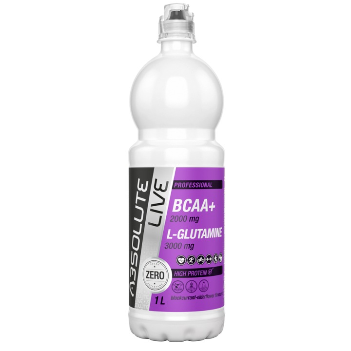 Absolute Live BCAA + L-Glutamin - Feketeribizli-bodzavirág 1 L (6 db)
