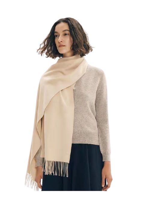 Esarfa casmir, tip sal, bej, 180x70 cm