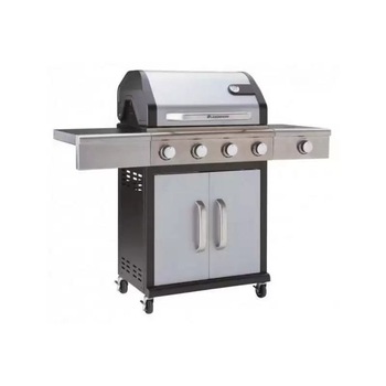 Gratar pe gaz, realizat din inox, gratar fonta modular, 65 x 44 cm, 4 arzatoare si unul lateral, 3,5 kw, tava colectare grasime, argintiu Gratar pe gaz, realizat din inox, gratar fonta modular, 65 x 44 cm, 4 arzatoare si unul lateral, 3,5 kw, tava colectare grasime, argintiu