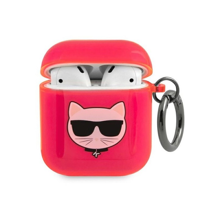 Husa Protectie Karl Lagerfeld Compatibila Cu Airpods 1/2, Colectia Choupette, Silicon, Roz - 9009311