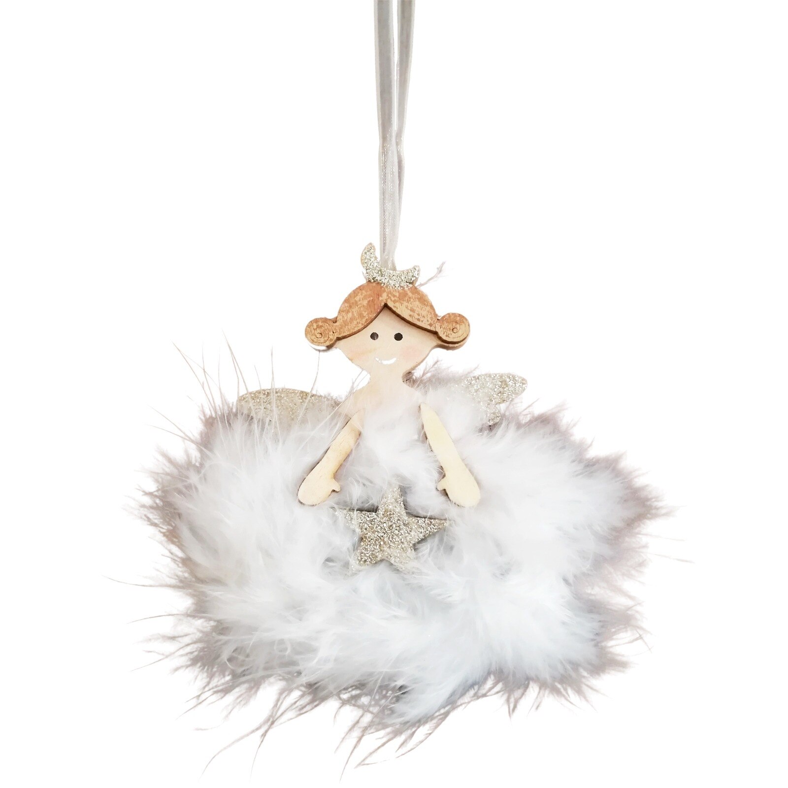 Ornament brad Printesa cu fulgi, alb, 10cm