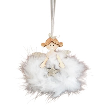 Ornament brad Printesa cu fulgi, alb, 10cm Ornament brad Printesa cu fulgi, alb, 10cm