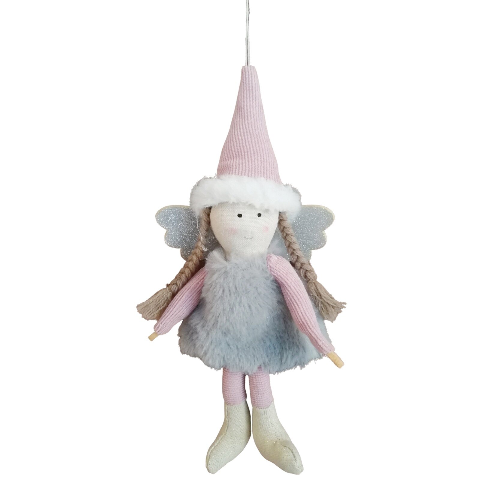 Ornament brad Papusa inger, gri, 28cm