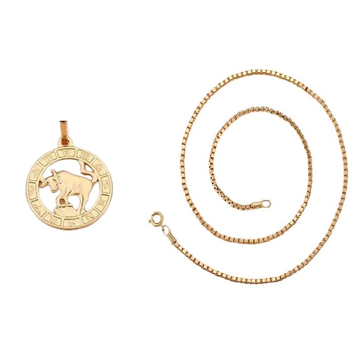 Lant Anebris, unisex cu pandantiv zodie Taur, dublu placat aur 18K