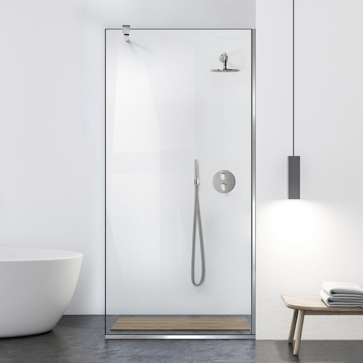 Paravan dus walk-in Aqua Class ® Inox, feronerie full inox, sticla clara, securizata, anticalcar, 90x195 cm