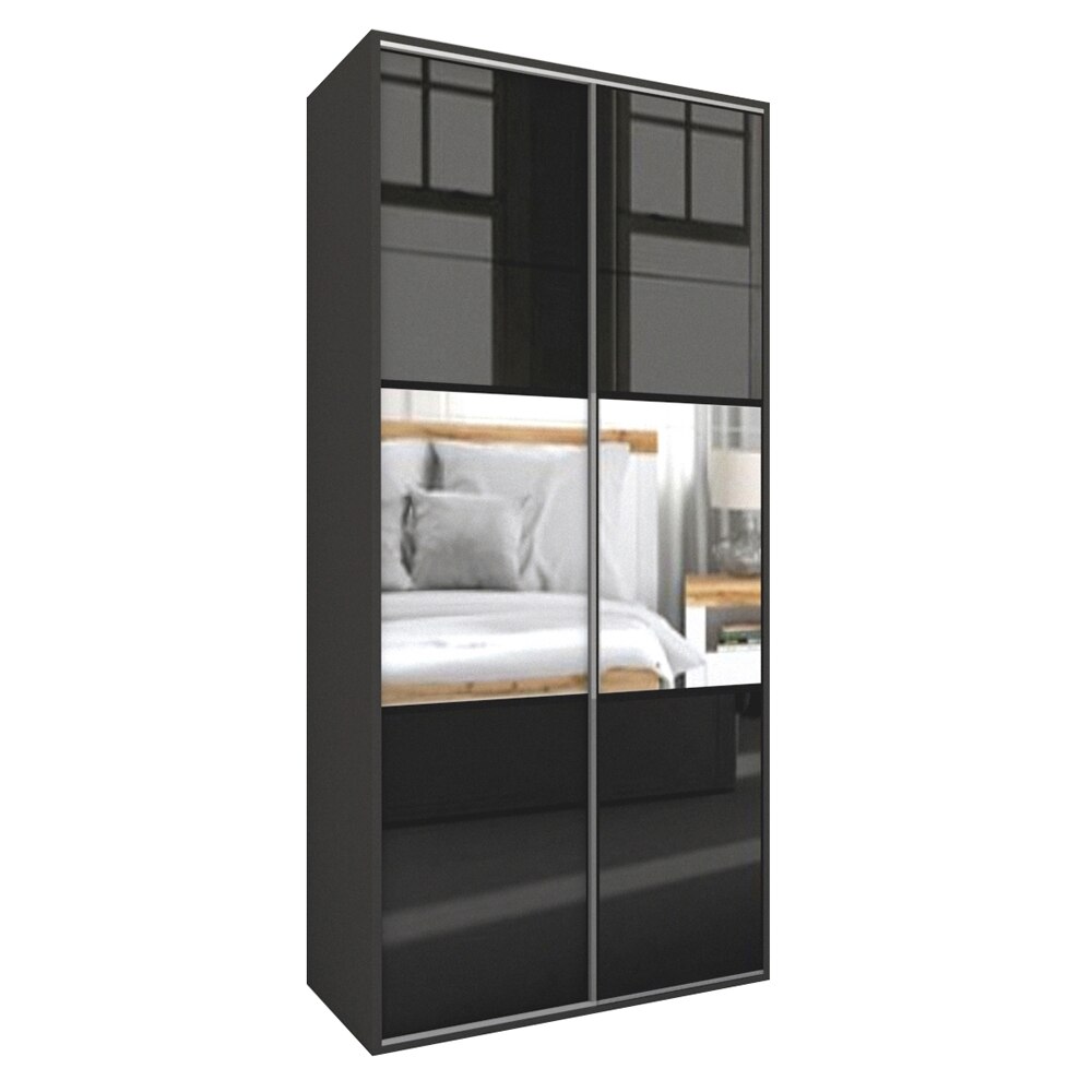 Dressing Genarom LEX C, Negru Lucios / Oglinda, 120 x 218 x 66 cm