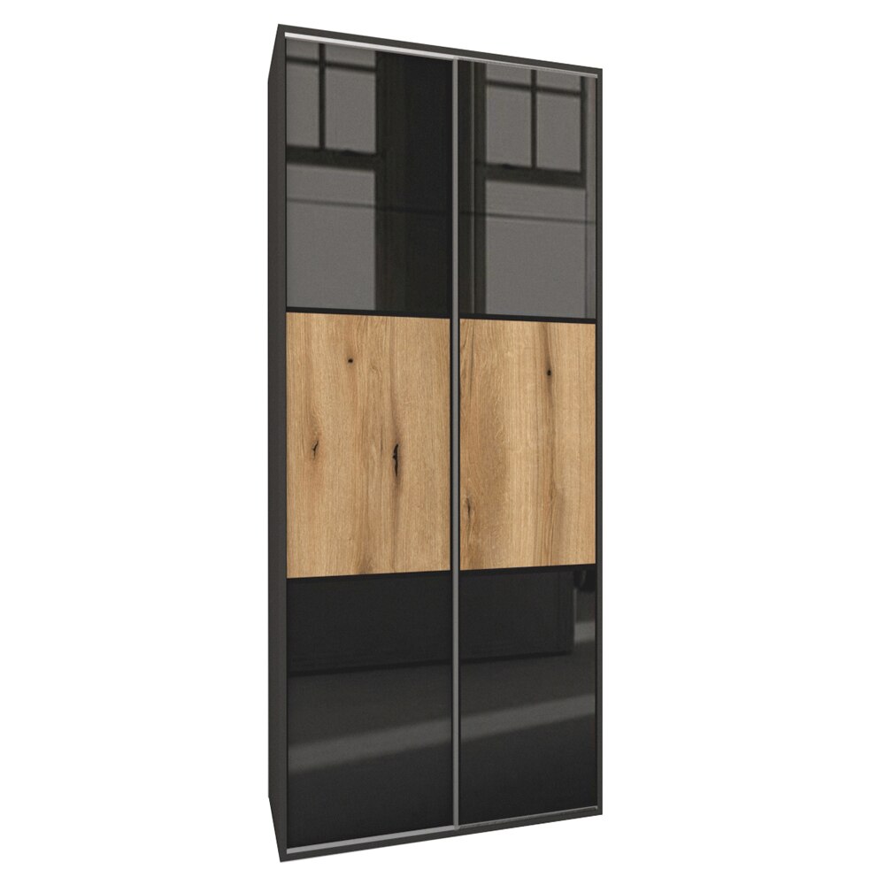 Dressing Genarom LEX C, Negru Lucios / Stejar Wotan, 120 x 218 x 66 cm