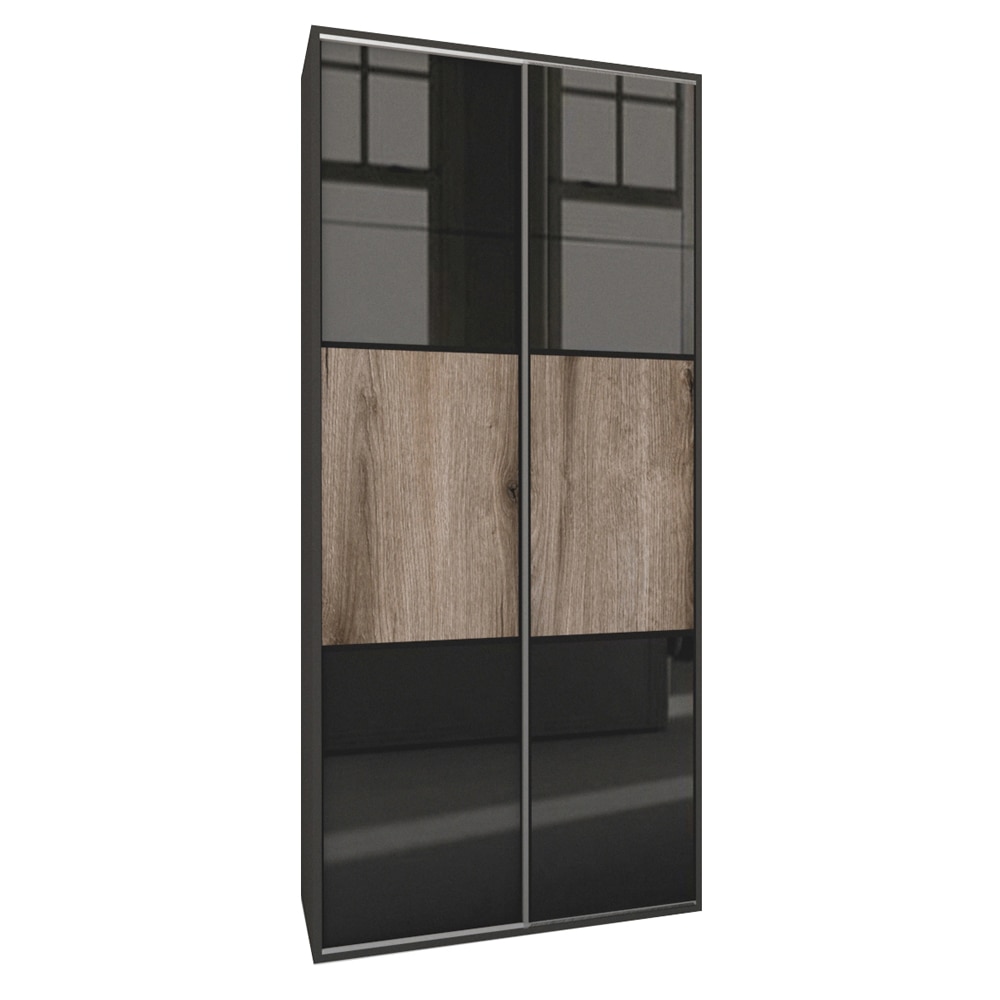 Dressing Genarom LEX B, Negru Lucios / Stejar Monastery, 120 x 218 x 66 cm