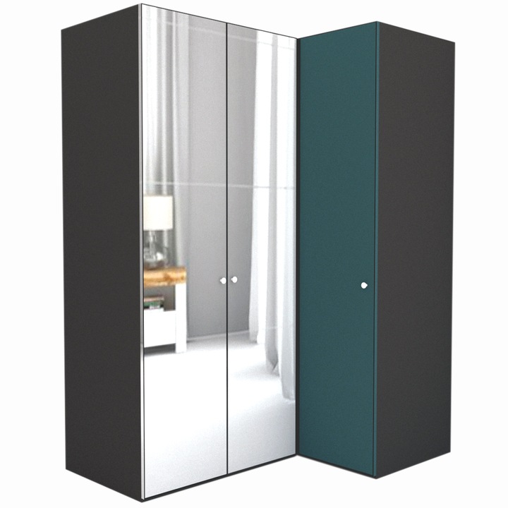 Dulap de Colt Genarom LEX Model B, Oglinda / Decor 0244, Turquoise, 170-117 x 218 x 66 cm