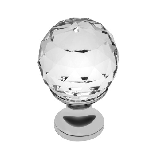 Buton pentru mobila cristal CRPA, finisaj crom lucios+cristal transparent, D25 mm